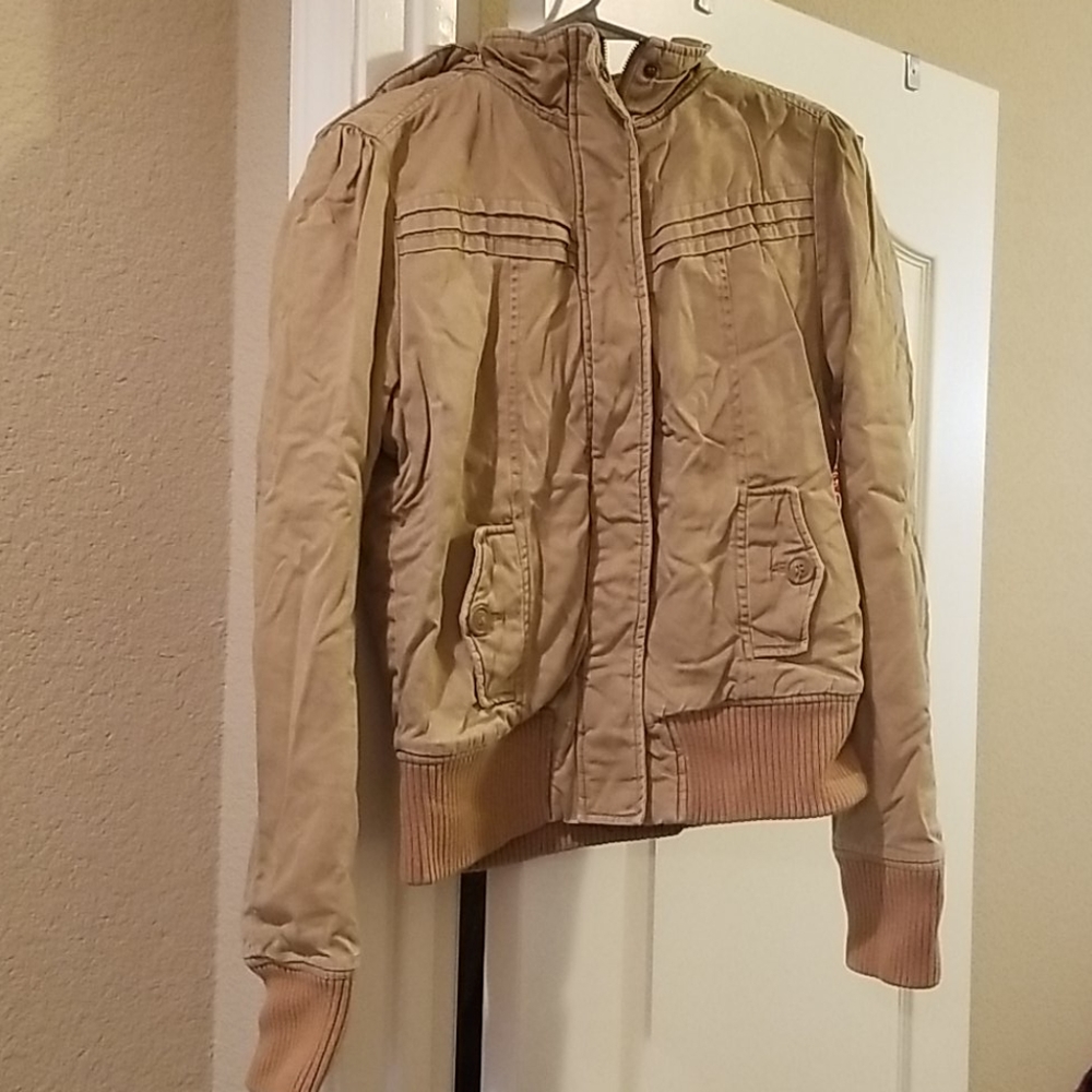 Khaki hooded bomber jacket